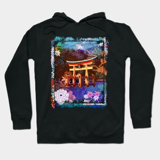 Japan Torii Gate In Water Mountain Collage Art 73 Hoodie